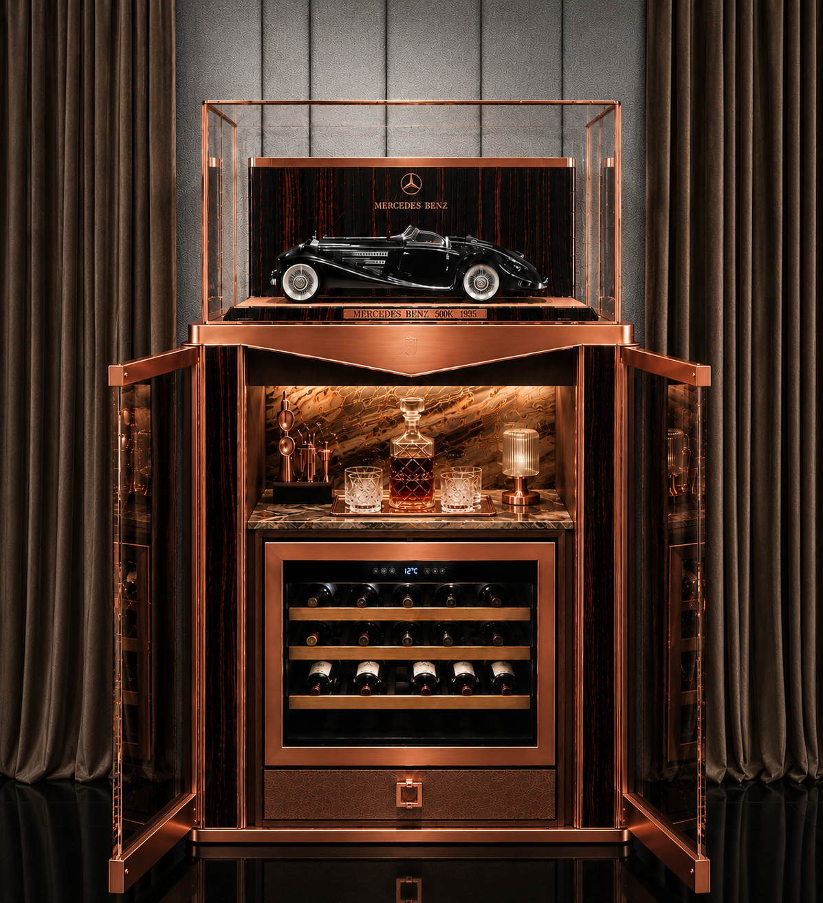 Cabinet under composition — Cave à Cognacs in copper trim
