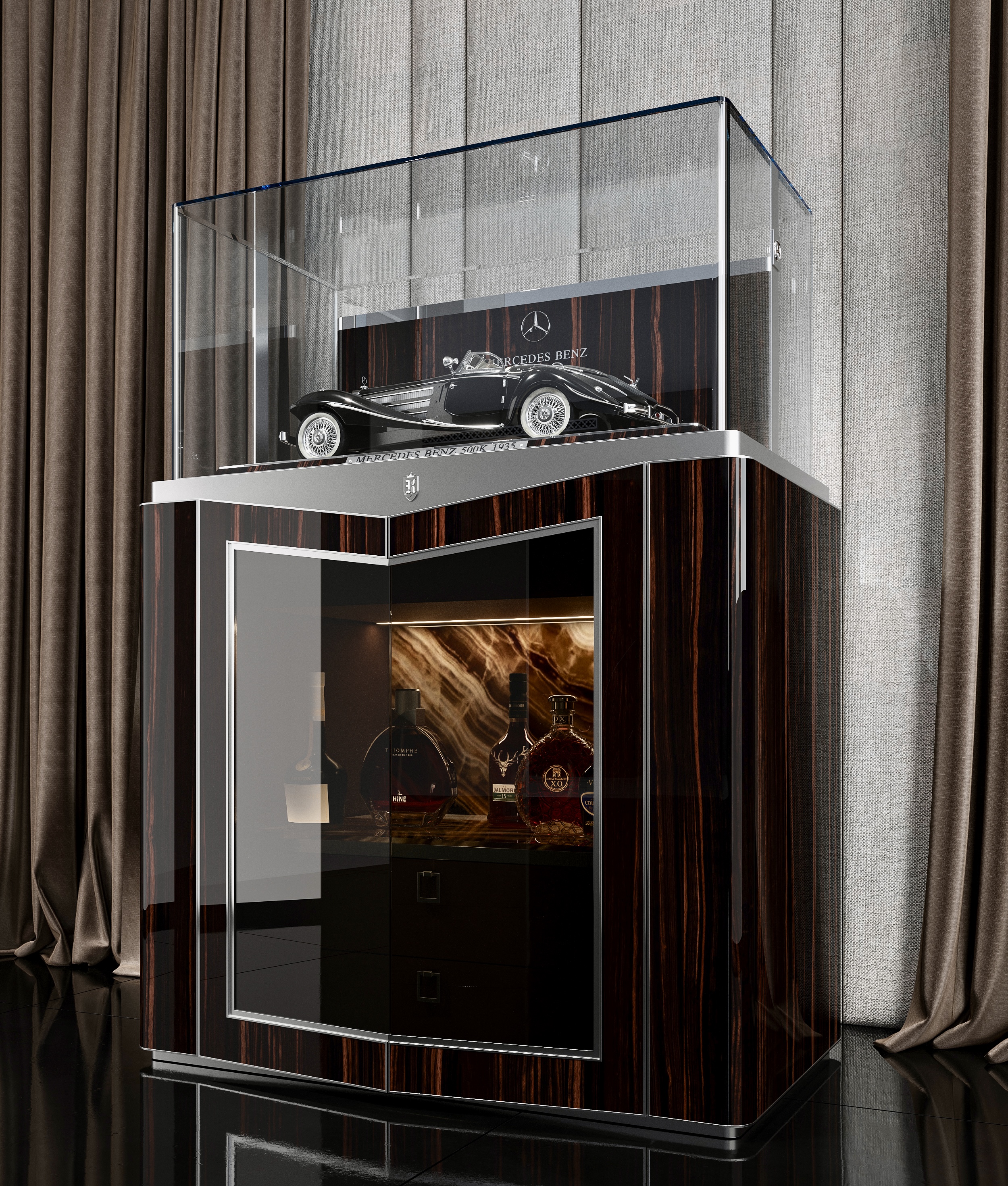 Cabinet Le Mans — Glazed Body — with onyx-lit cave